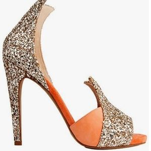 Aperlai Heels Coral Suede Gold Glitter Size 7